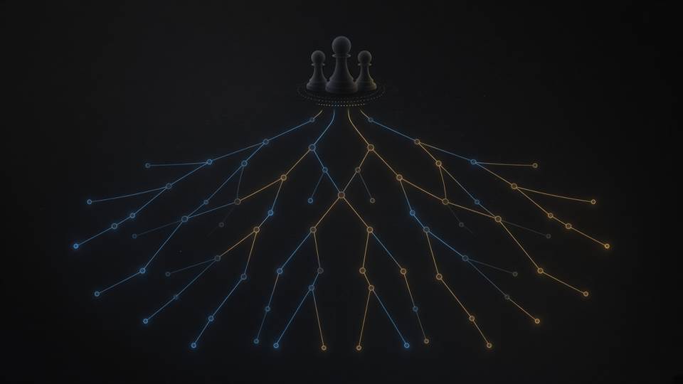 Árbol de nodos luminosos sobre fondo carbón